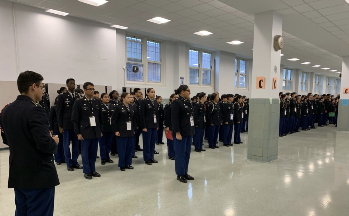 All cadets from all schools gather in a mass formation at the start of the Academic Bowl. Photo by Joy Zheng/Lillian Chen.